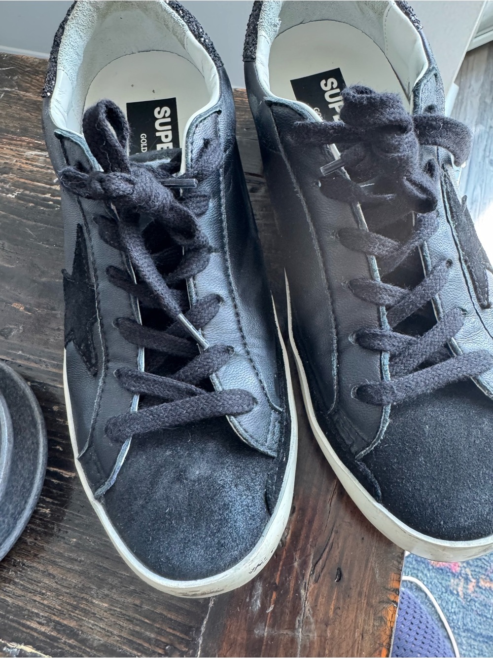Golden Goose Black Leather & Suede Womens Sneakers with Star Accent - Picture 2 of 7